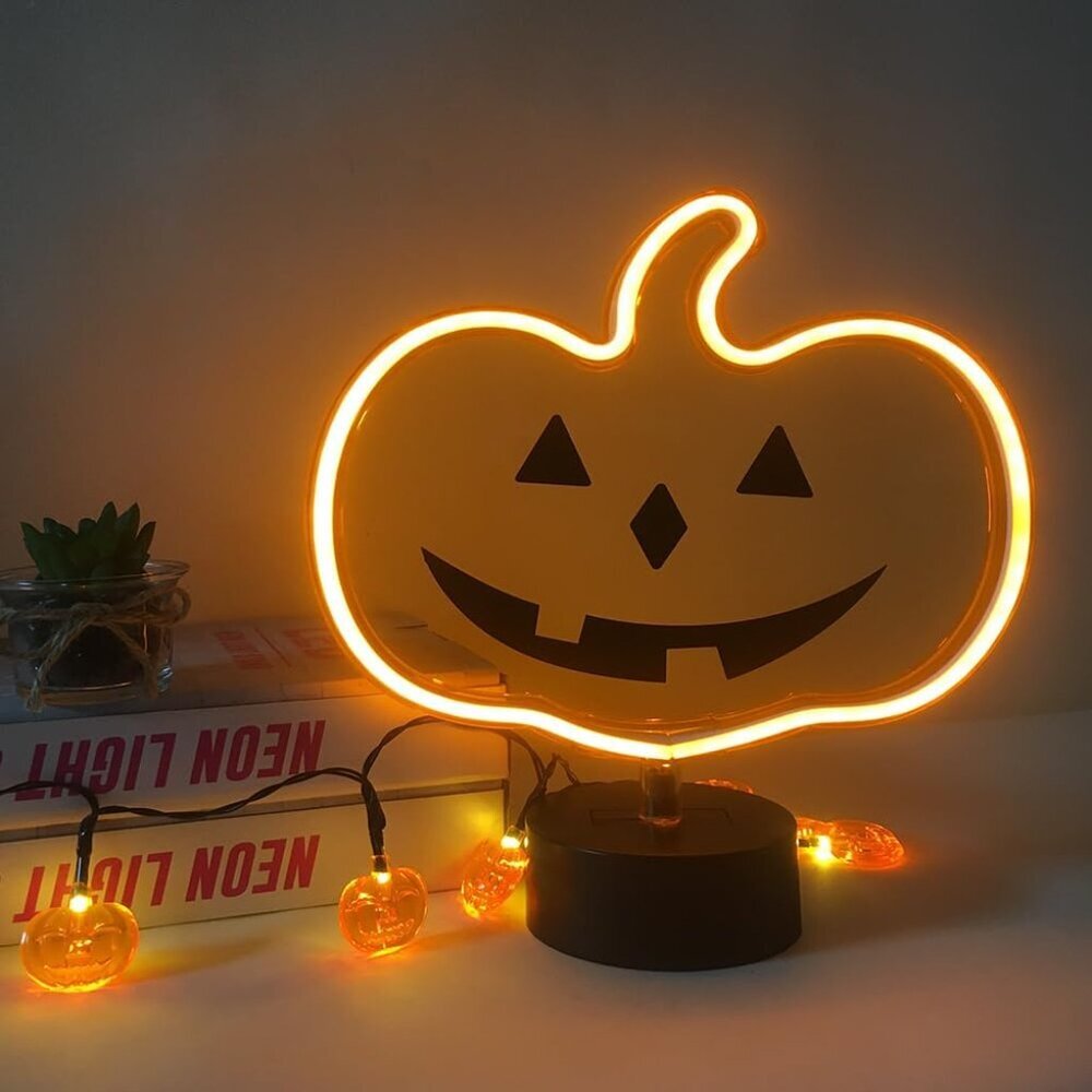 Orange Pumpkin Neon Sign Halloween Decor USB or Battery Powered Table Light - Picture 2 of 6